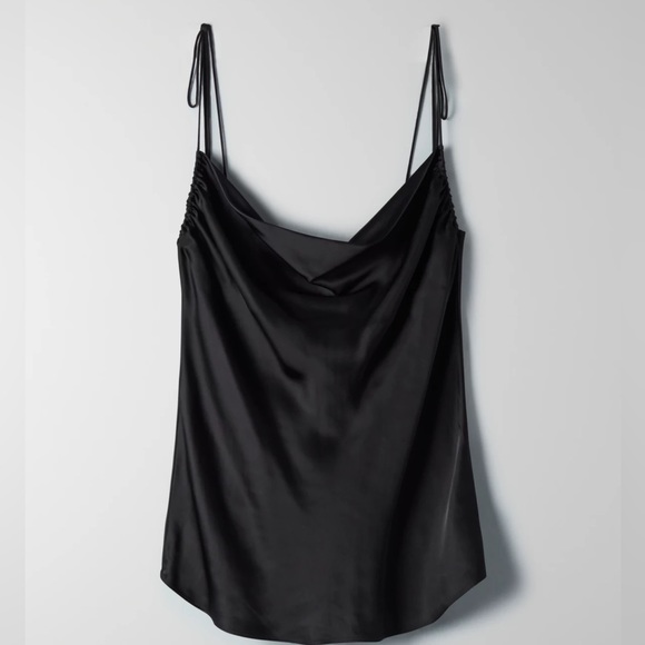 Wilfred Tops - Aritzia Wilfred Black Allusion Camisole with cowl neck and tie up straps